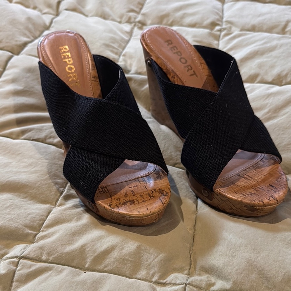 Report Black Mules with Chunky Cork Heel